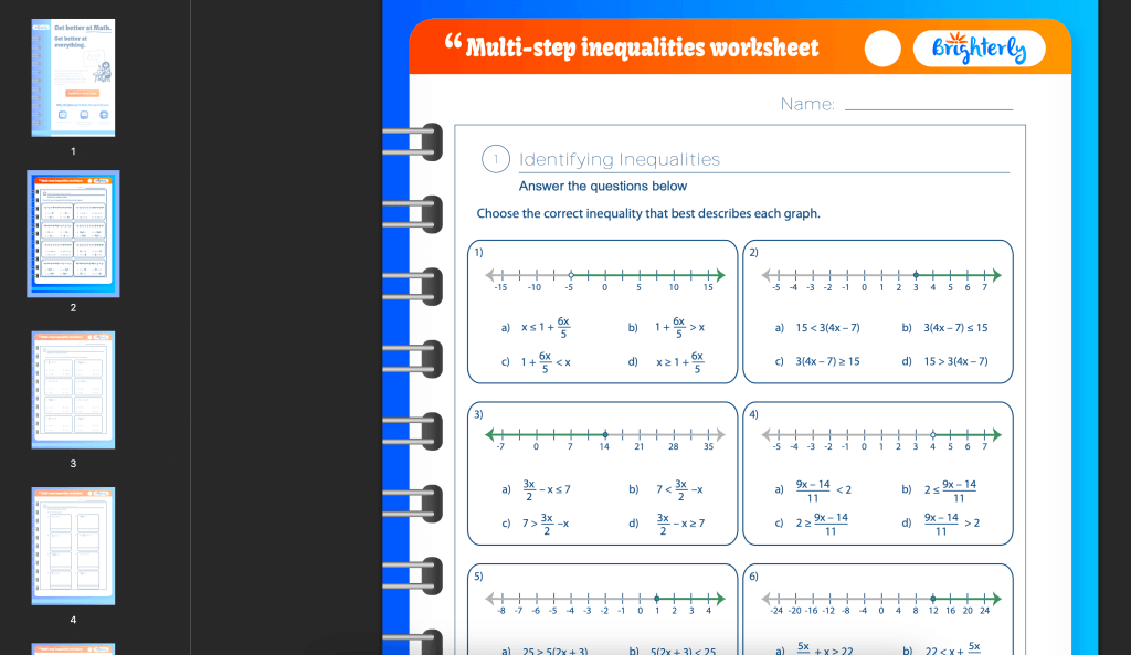 Solving multi step inequalities worksheet with answers: Examples