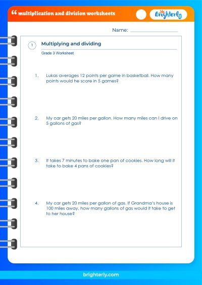 Math Worksheets For 3rd Grade Multiplication And Division