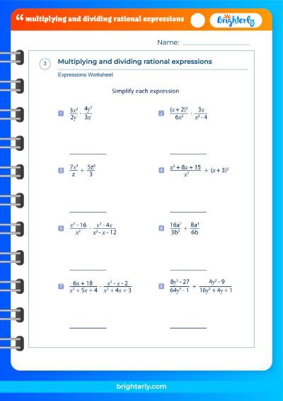 Multiplying And Dividing Rational Expressions Worksheets