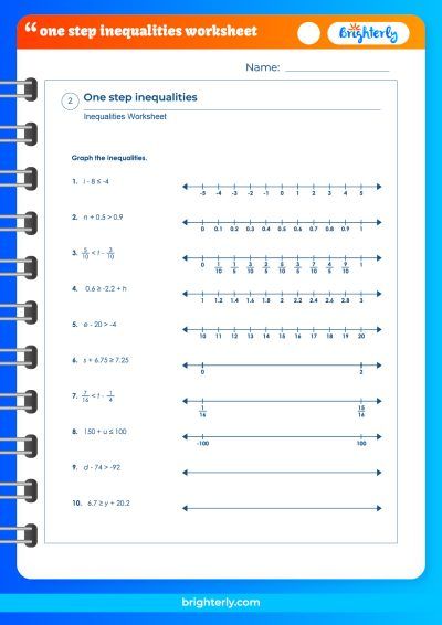 Inequality One Step Worksheet