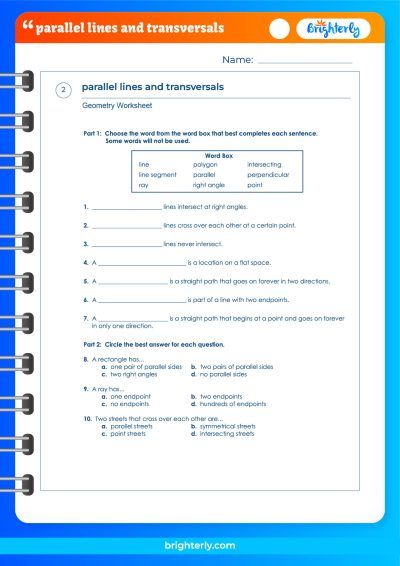 Parallel Lines Cut By A Transversal Worksheet Answers