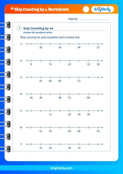 Skip Counting by 4 Worksheet for Kindergarten