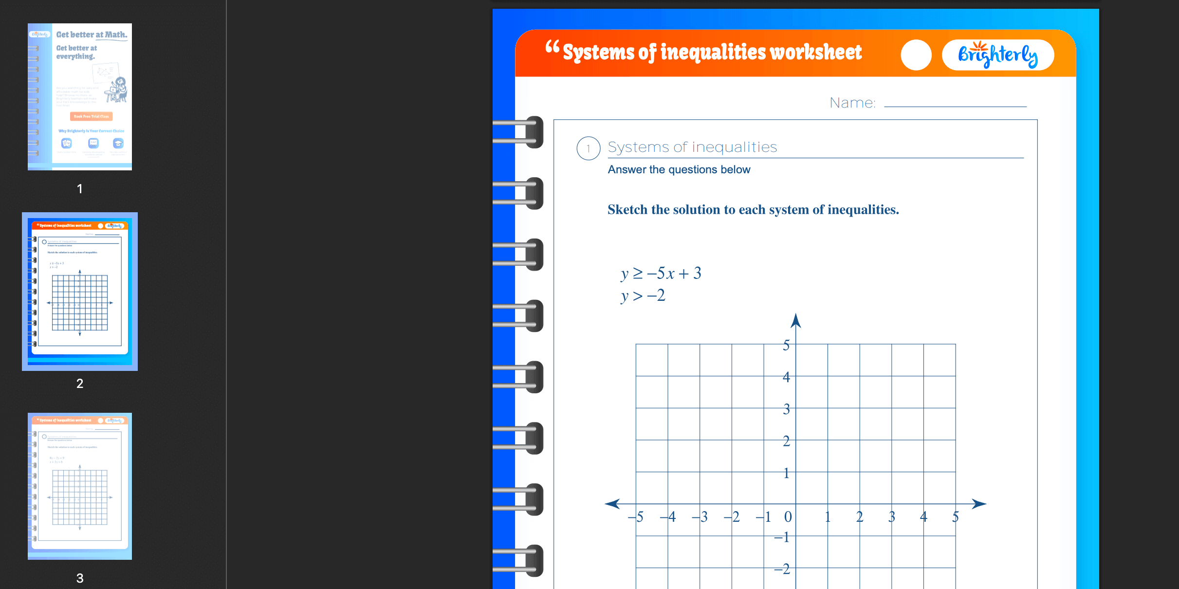 Graphing systems of inequalities worksheet: Examples
