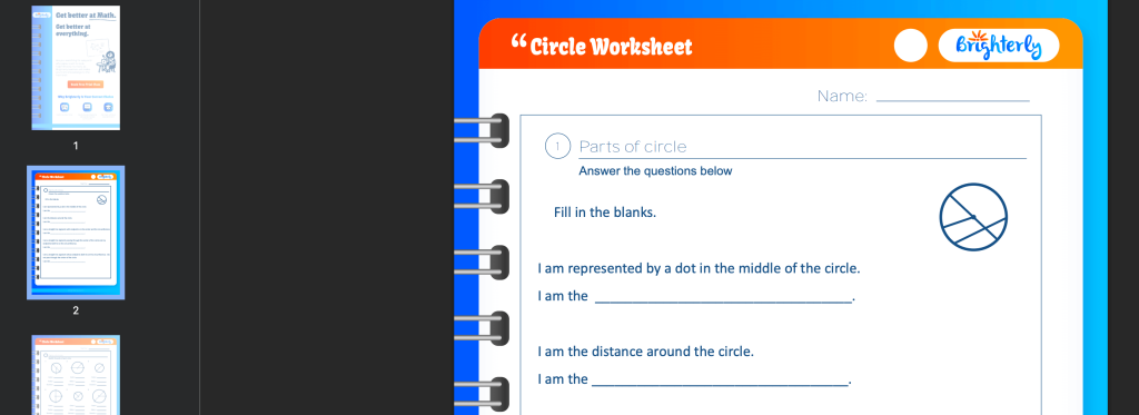 Free printable circle worksheets: Examples