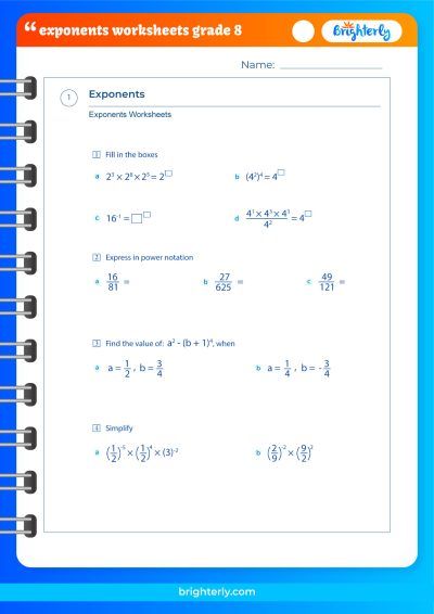 Exponent Practice Worksheet 8th Grade