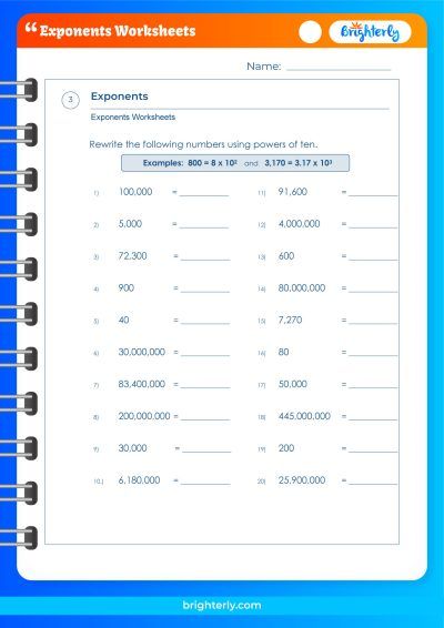 Exponent Worksheets