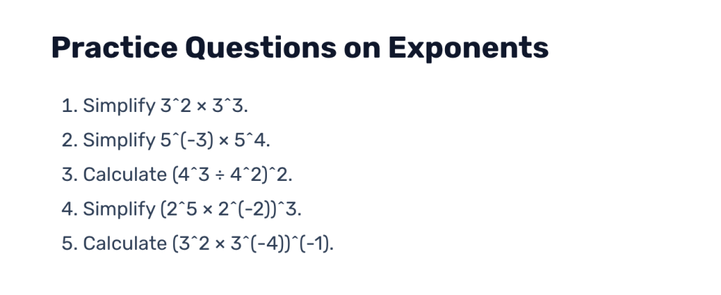 Exponent worksheets: Tests