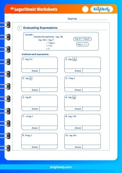 Logarithm Worksheets