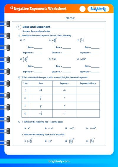 Negative Exponent Practice Worksheet