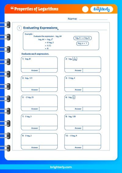 Properties of Logarithms Worksheet