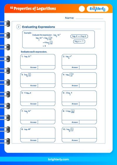 Properties of Logs Worksheet