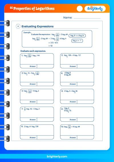 Properties of Logarithms Worksheet with Answers