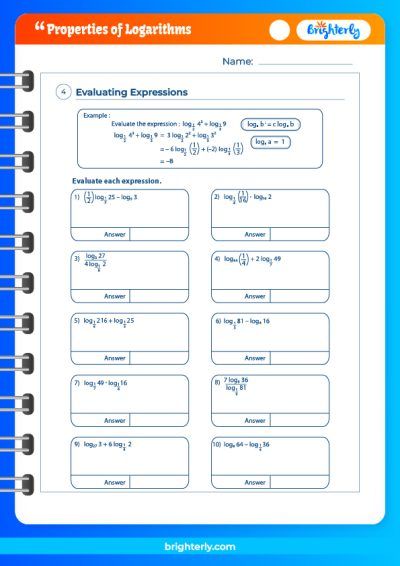 Properties of Logarithms Worksheet Answers