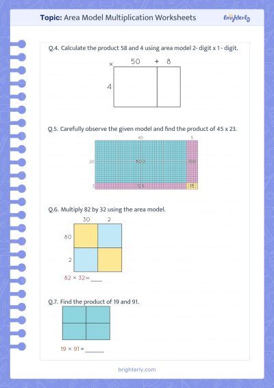 Array Area Model Multiplication Worksheets