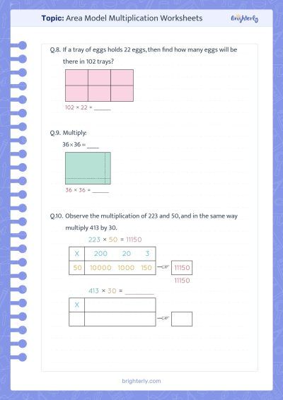 Worksheets Area Model for Multiplication