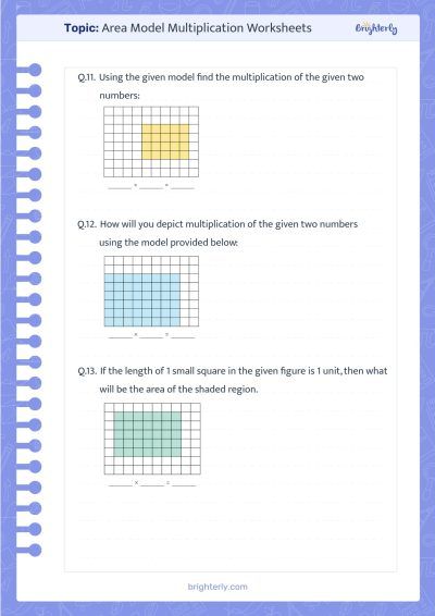 Three Digit Area Model Multiplication Worksheets