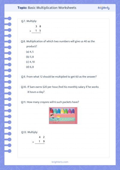 Basic Multiplication Printable Worksheets