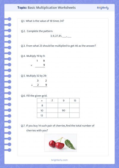 Basic Multiplication Math Facts Worksheets