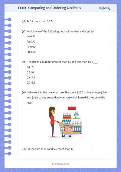 Comparing And Ordering Decimals Free Worksheets