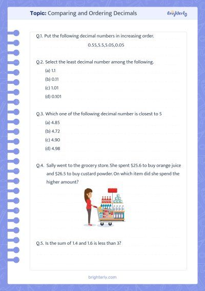 Ordering Numbers With Decimals Worksheets