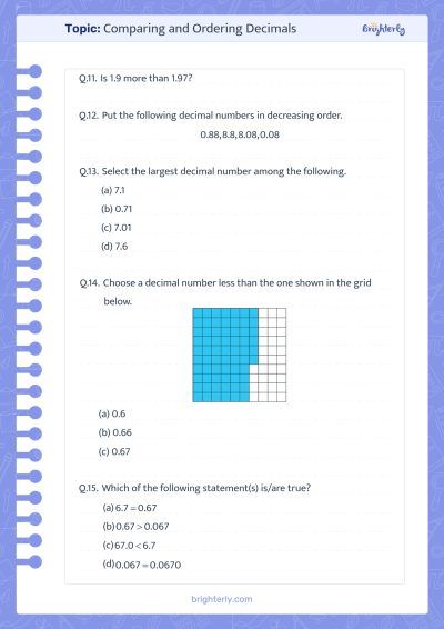 Free Math Worksheets Ordering Decimals