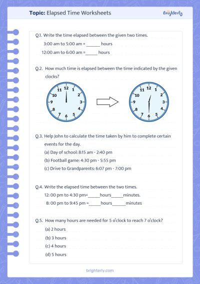 Elapsed Time Worksheets Free