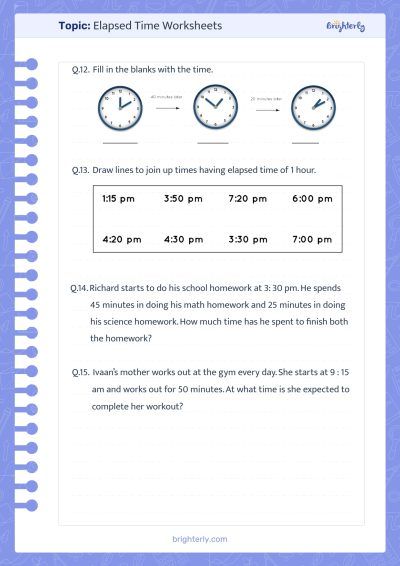 Elapsed Time Worksheet PDF