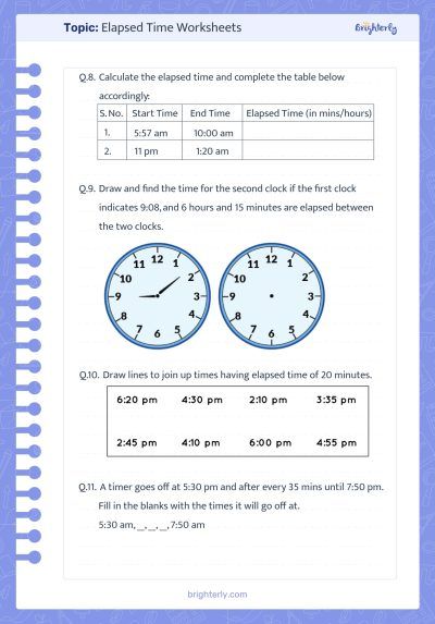 Elapsed Time Worksheet Free