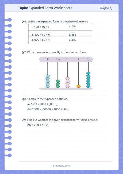 Writing Numbers In Expanded Form Worksheets