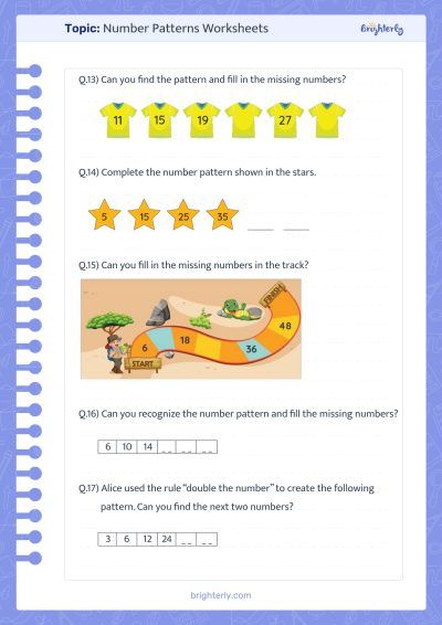 Number Patterns Worksheets for Kids