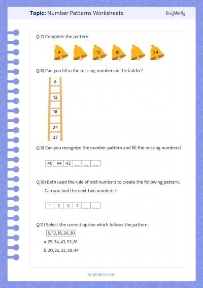 Number Patterns Worksheets Free