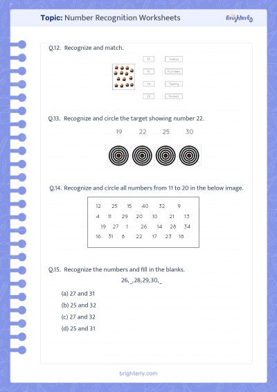 Number Recognition Worksheets 11 20