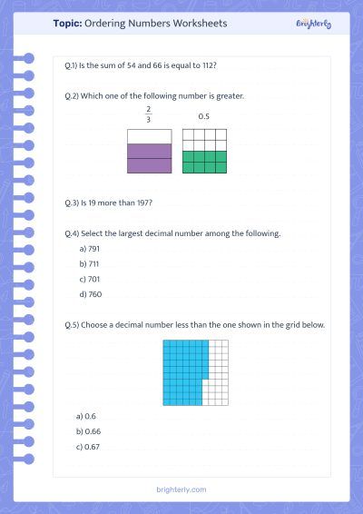 Ordering Numbers With Decimals Worksheets