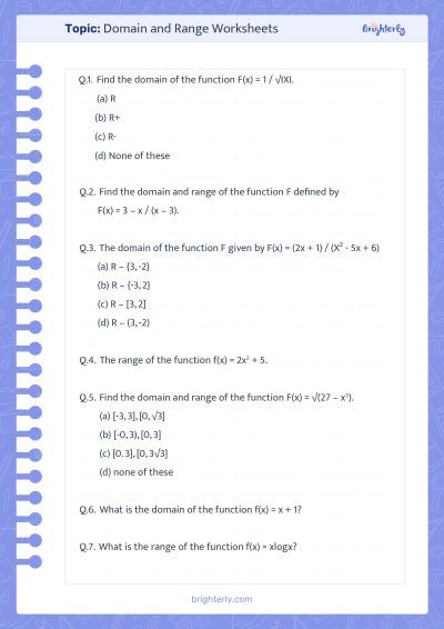 Domain And Range Math Worksheets