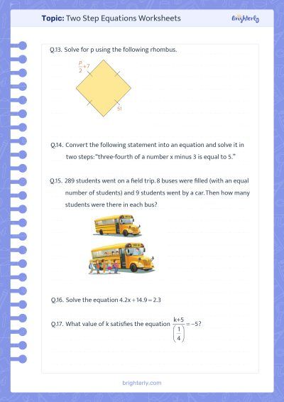 Two-Step Equations Worksheet With Answers