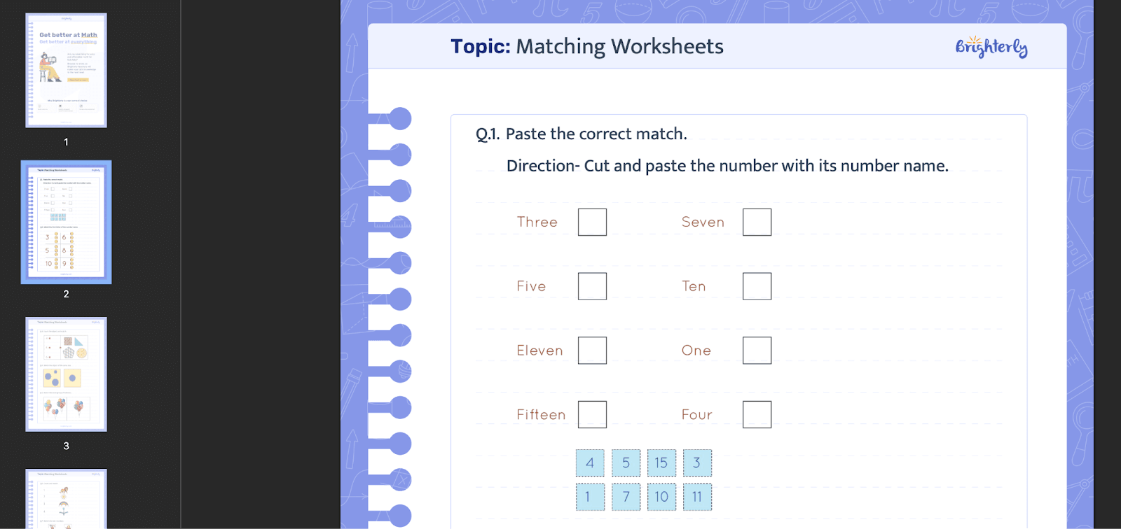 Free printable matching worksheets: Examples