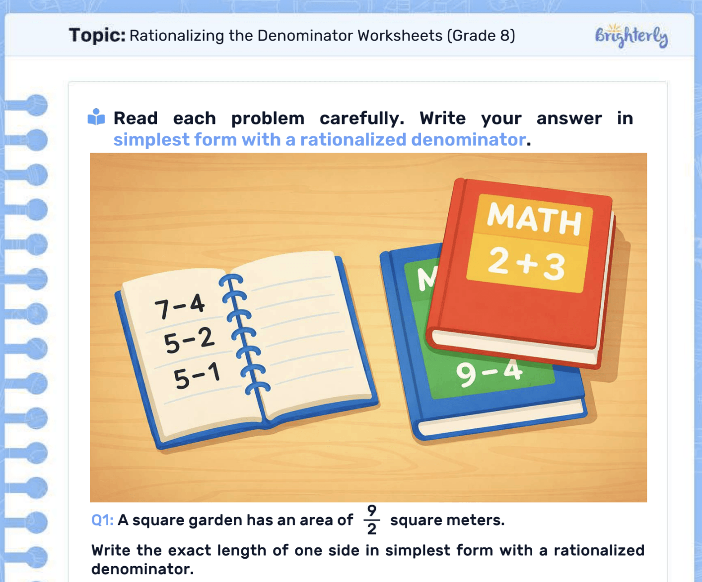 Rationalize the denominator worksheet: Examples