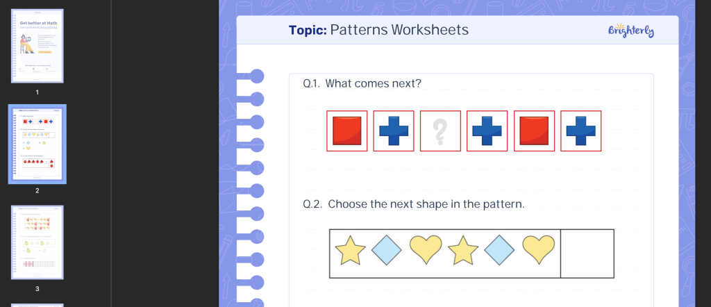 Free printable pattern worksheets: Examples
