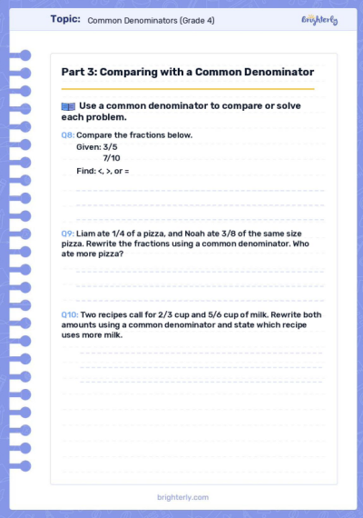 Free Common Denominator Worksheets