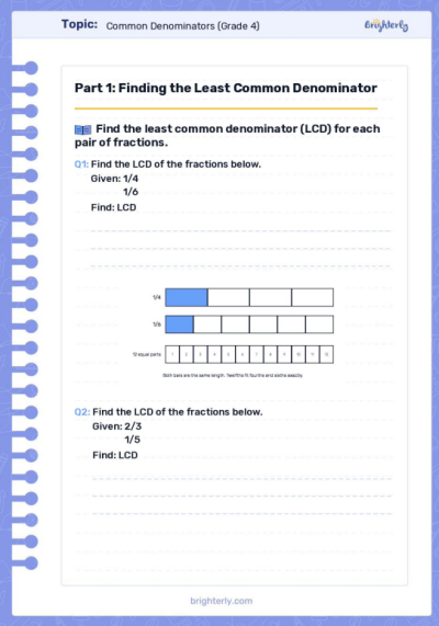 Free Common Denominator Worksheets