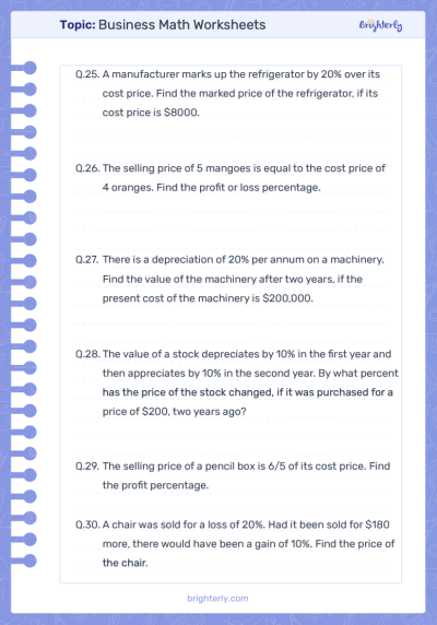 Printable Business Math Worksheets