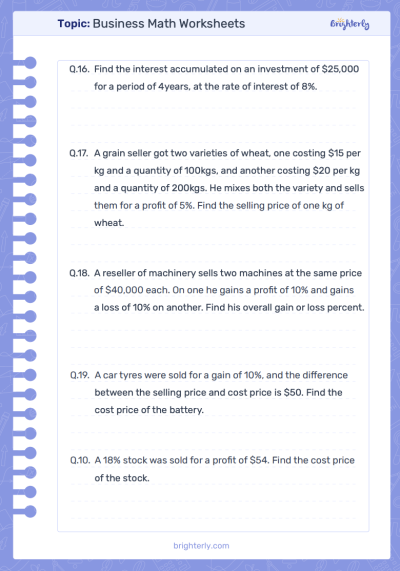 Printable Business Math Worksheets
