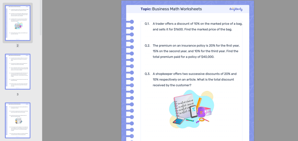 Business mathematics worksheets: Examples
