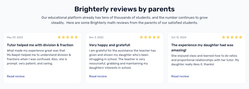 Brighterly math tutoring platform: Key features