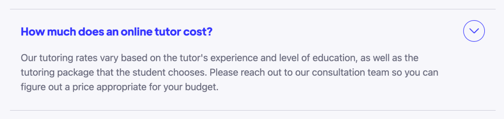 Learner math tutoring service: Price