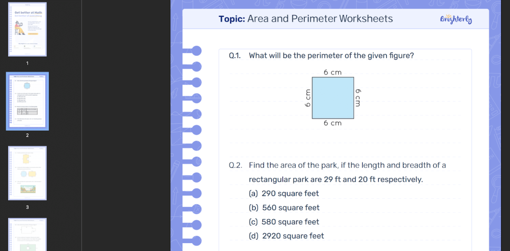 5th grade area and perimeter worksheets: Examples