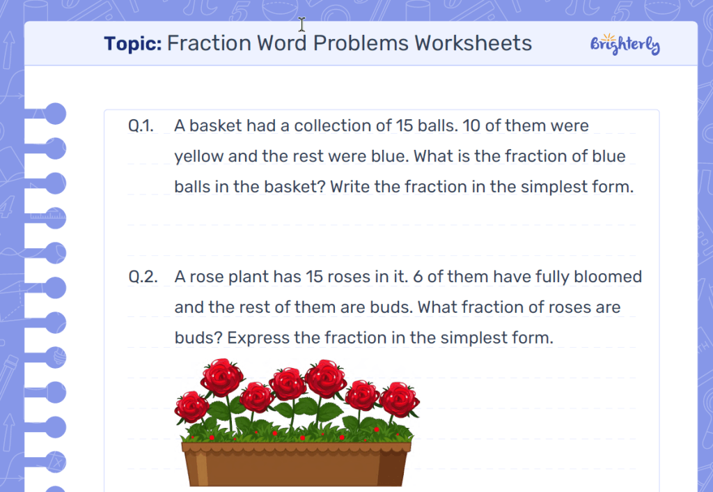 Fraction Word Problems Worksheets example