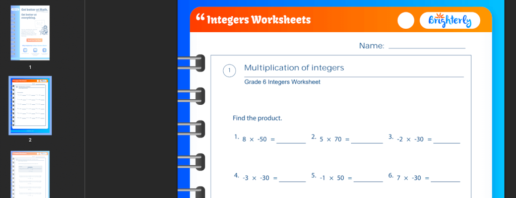 Integer word problems worksheet with answers: Examples