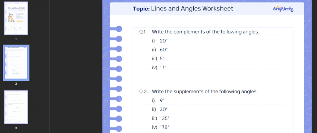 Angles and lines worksheet: Examples