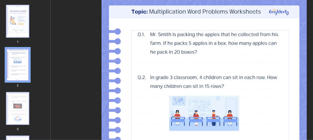 Multiplication worksheets word problems grade 3: Examples